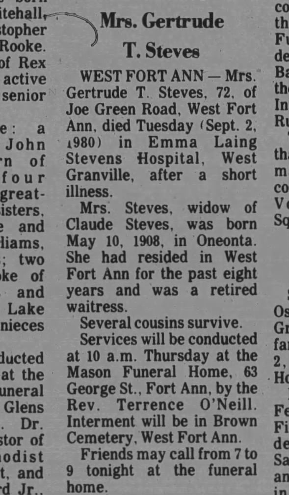 gertrude t steves obit ( claude ?)